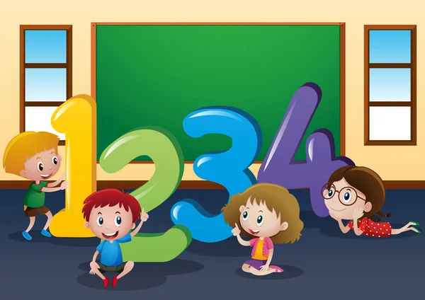 Compter les nombres avec les enfants en classe — Image vectorielle