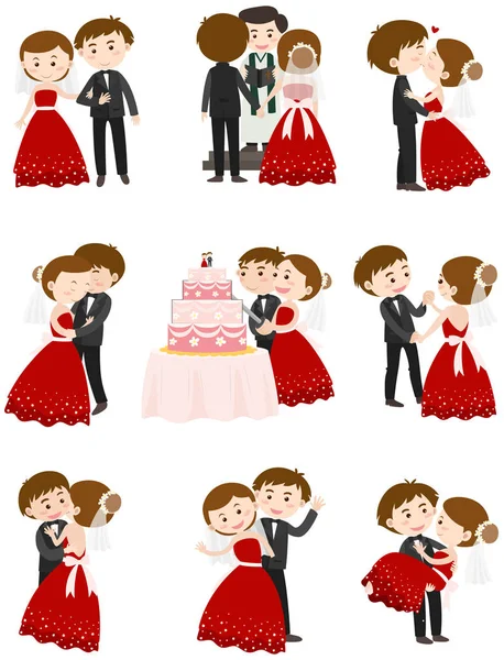Pareja de boda en diferentes acciones Ilustración de stock