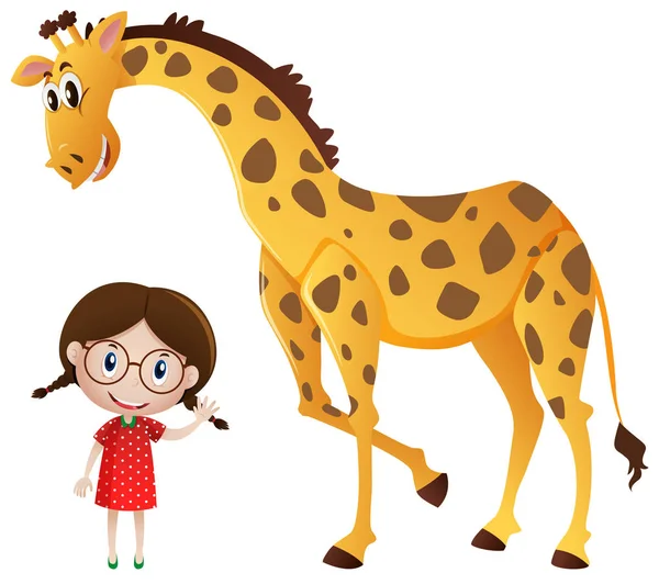 Little girl and tall giraffe — Stock Vector