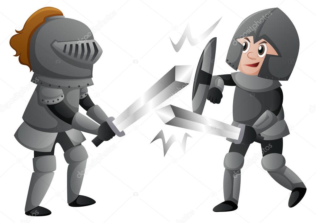 Two knights in armours fighting