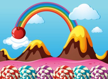 Çilek alan ve lolipop ile fantacy kara