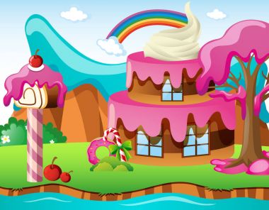 Cakehouse ve rainbow ile bir manzara