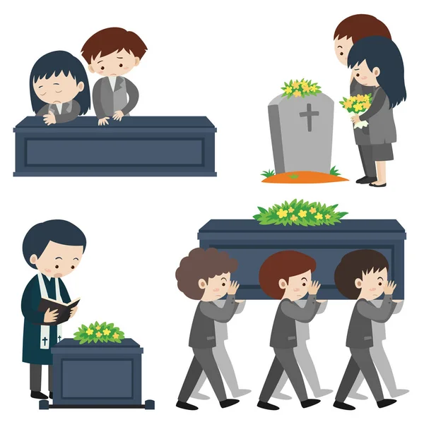 Κηδεία σκηνή με πολλούς ανθρώπους λυπημένος — Διανυσματικό Αρχείο