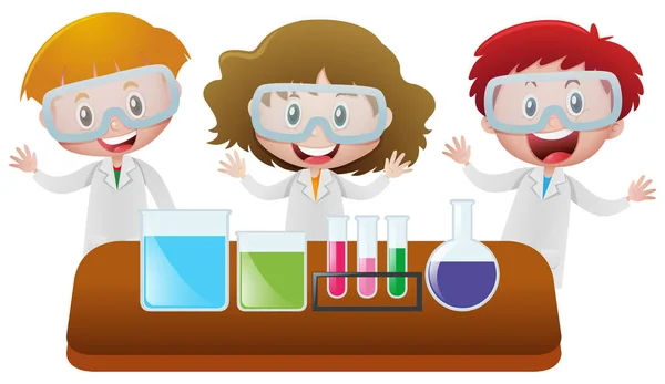 Trois enfants au labo de sciences — Image vectorielle
