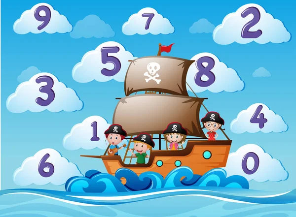 Подсчет номеров с детьми на корабле — стоковый вектор