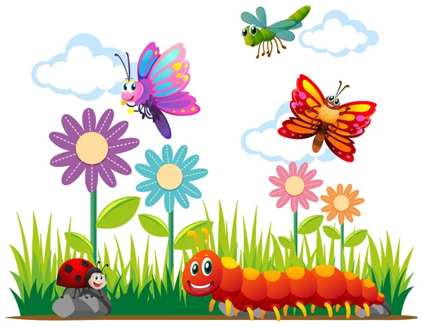 Different types of insects in park — Stock Vector