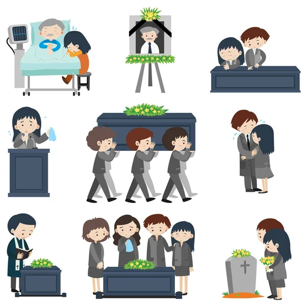 Different events at funeral — Stock Vector