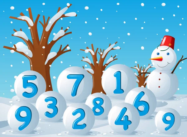 Сцена з номерами на снігових м'ячах — стоковий вектор