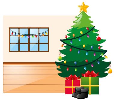 Noel ağacı ve mevcut kutuları ile bir manzara