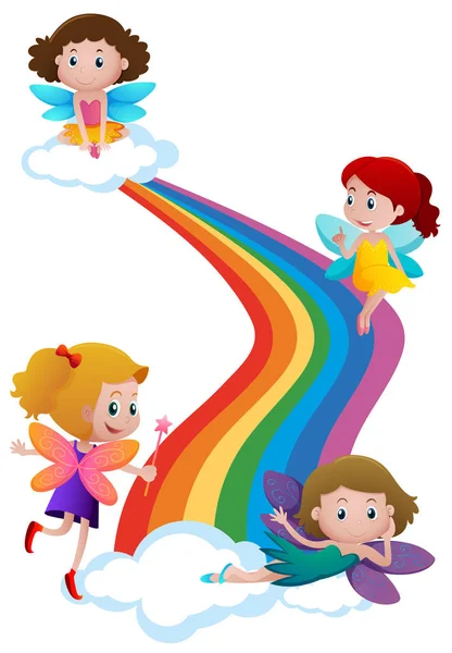 Fairies flying over the rainbow — Stock Vector