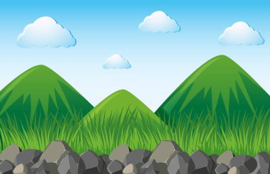 Mavi gökyüzü ve Yeşil dağlar ile bir manzara