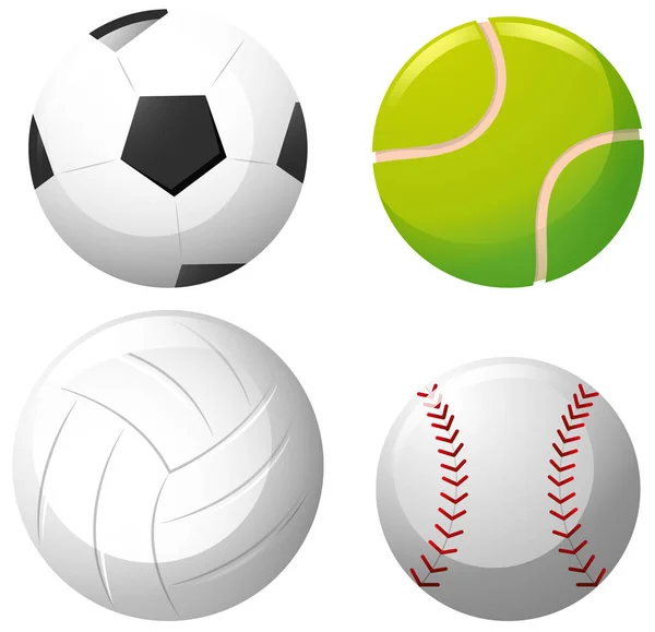 Quattro tipi di palle su sfondo bianco — Vettoriale Stock