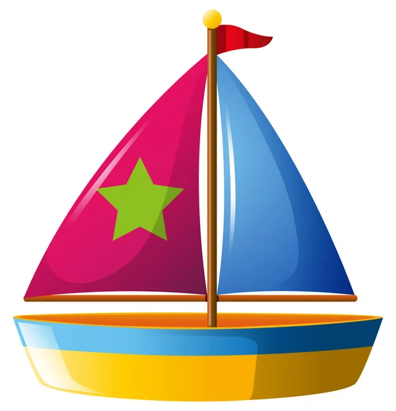 Barco de juguete con estrella a vela — Vector de stock