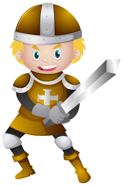 Chevalier en armure dorée avec épée — Image vectorielle
