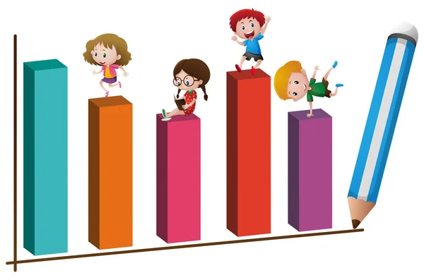 Children and big bar chart — Stock Vector