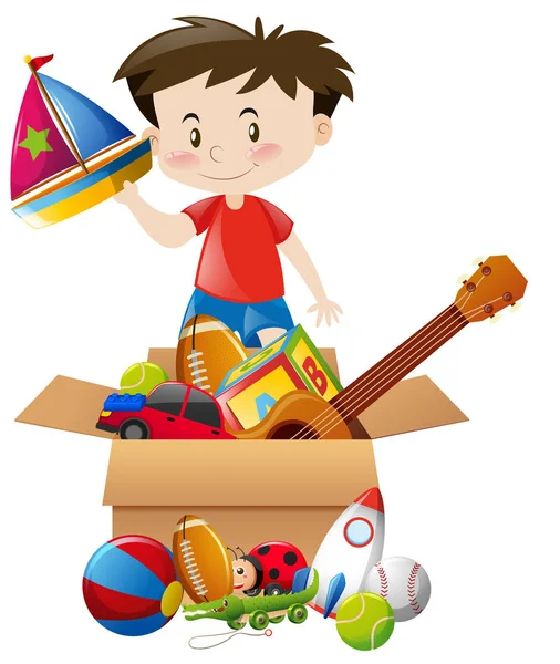 Junge mit Schachtel Spielzeug — Stockvektor