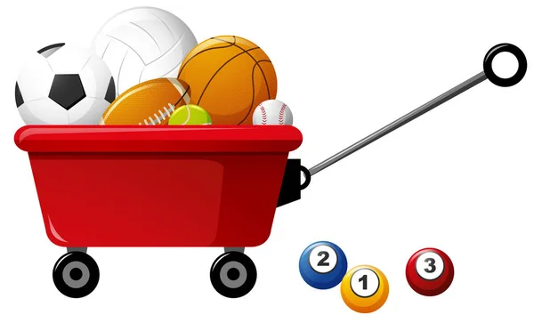 Diferentes tipos de bolas no vagão vermelho —  Vetores de Stock