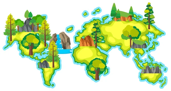 Mapa do mundo com floresta — Vetor de Stock