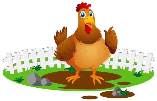 Brązowy kurczak w ogrodzie — Wektor stockowy