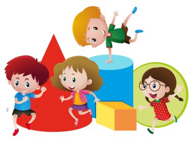 Çocuklar ve farklı şekil blokları