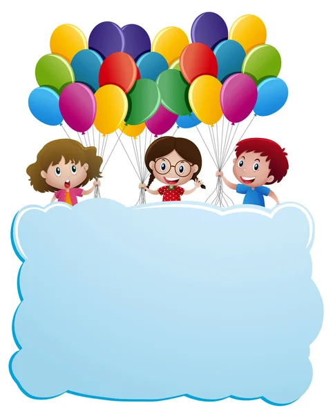 Projeto do quadro com crianças e balões — Vetor de Stock