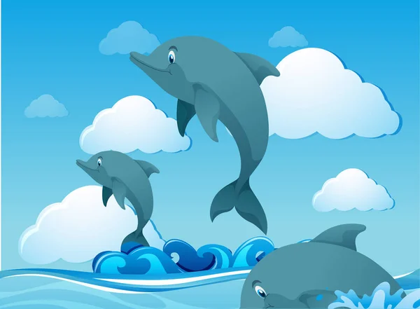 Delfini che nuotano nell'oceano — Vettoriale Stock