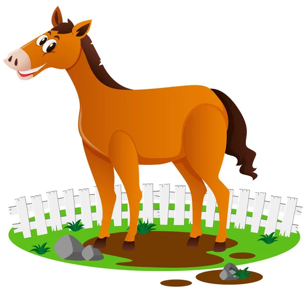 Καφετί άλογο στέκεται στο αγρόκτημα — Διανυσματικό Αρχείο