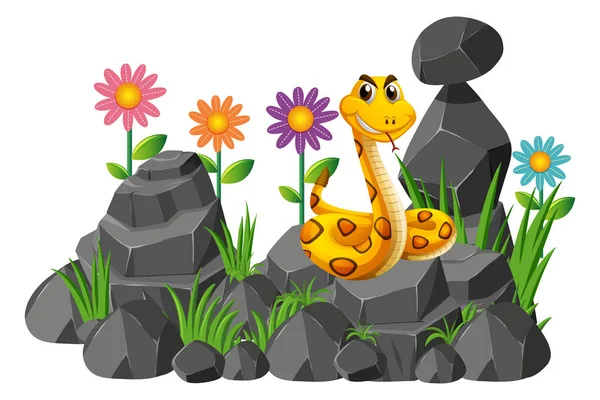 Serpiente salvaje en las rocas — Vector de stock