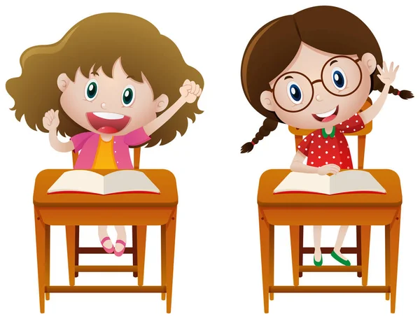 Duas meninas estudando em classe —  Vetores de Stock