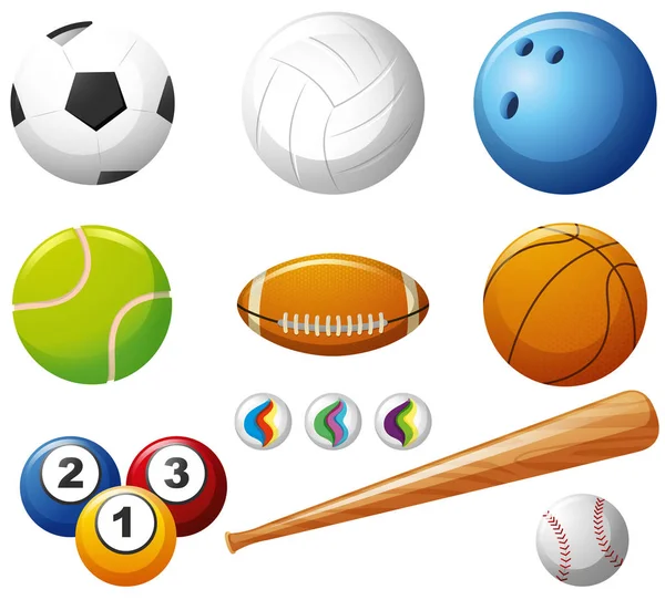 Different types of balls on white background — Stock Vector