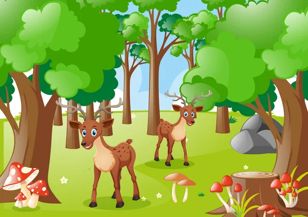 森の中の鹿2頭 — ストックベクタ