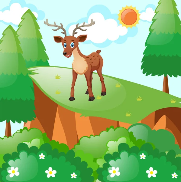 Little fawn standing on cliff — Stock Vector