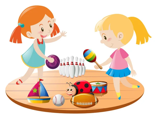 Две девочки играют в игрушки — стоковый вектор