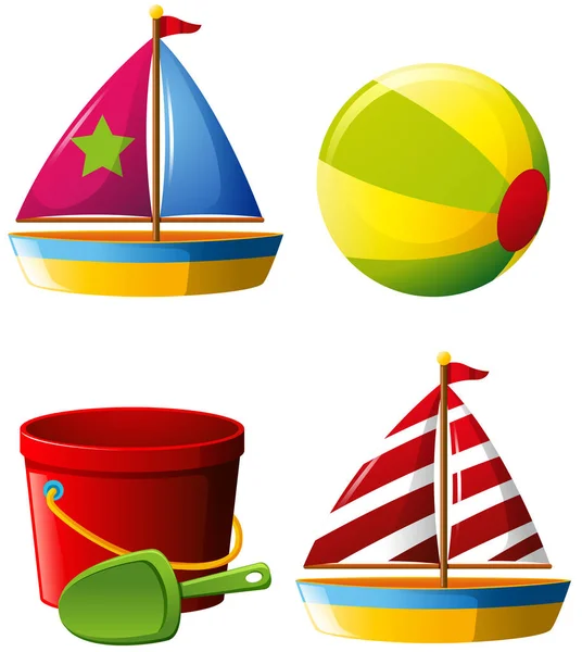 Beachball e outros brinquedos de praia —  Vetores de Stock