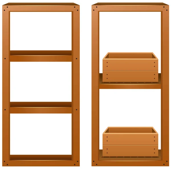 Wooden shelves with wooden boxes — Stock Vector