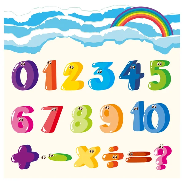 Design del carattere per numeri e segni in molti colori — Vettoriale Stock
