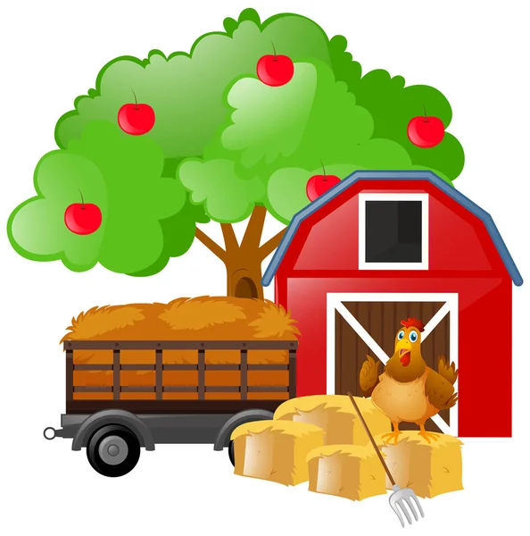 Kurczak, stojąc na siano w farmie — Wektor stockowy