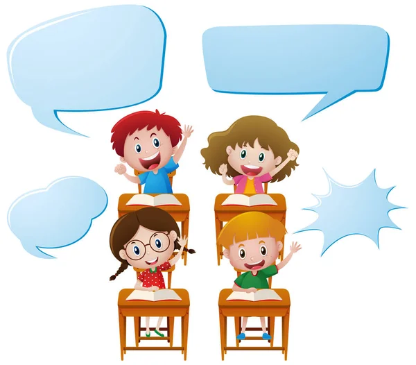 Vier Kinder lernen im Klassenzimmer — Stockvektor