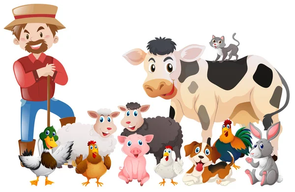 Αγρότης και πολλά ζώα — Διανυσματικό Αρχείο