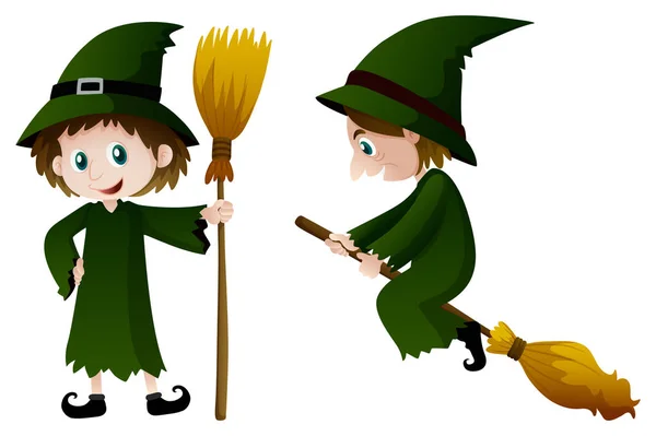 Witch in groene kostuum — Stockvector