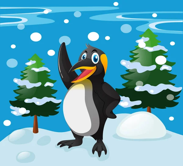 Lindo pingüino parado en el campo de nieve — Vector de stock