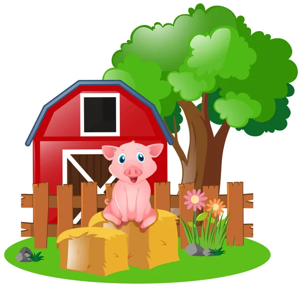 Little pig on the farm — Stock Vector