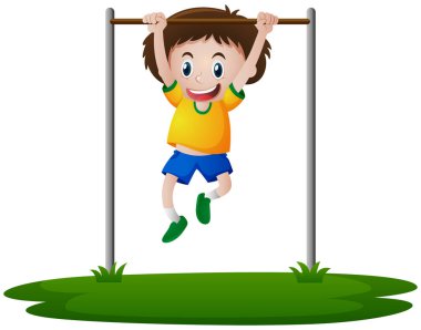 Küçük çocuk egzersiz üzerinde bar