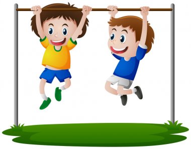 İki erkek egzersiz üzerinde bar