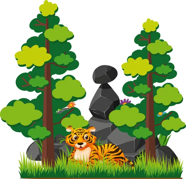 Tigre salvaje en el bosque — Vector de stock