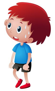 Mavi gömlek ter içinde küçük çocuk
