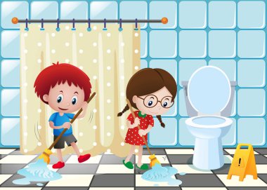 Erkek ve kız banyo temizlik