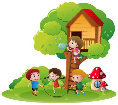 Çocuklar parkta ip atlama