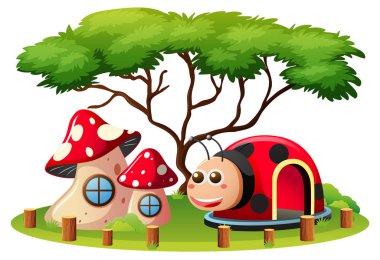 Mantar evi ve Bahçesi mağarada uğur böceği ile bir manzara