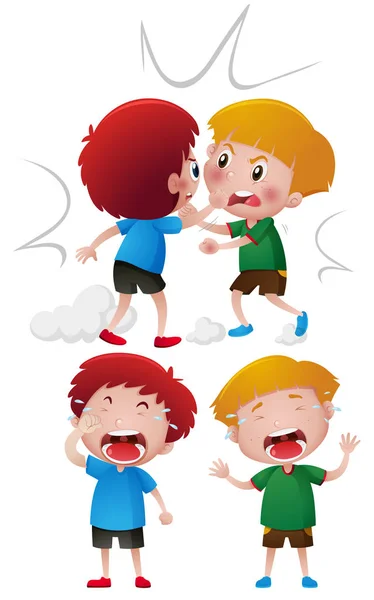 Due ragazzi che litigano e piangono — Vettoriale Stock